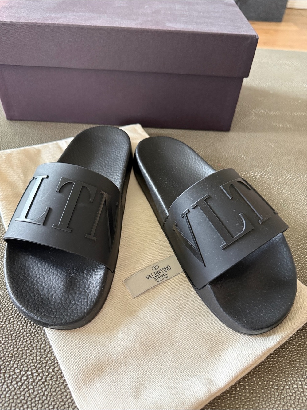Valentino Black VLTN Rubber Slide Sandals for Men NIB